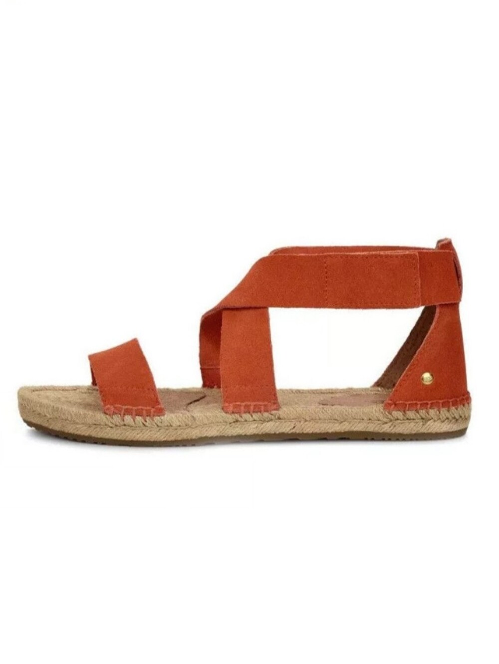 Ugg New Burnt Orange Suede Raffia Velcro Ankle Strap Sandals